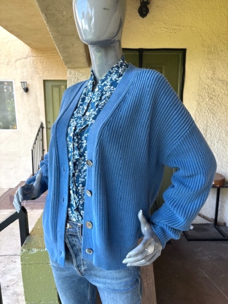 Demylee Chunky Ribbed Cotton Knit Cardigan In Med Blue Euc/Sz Xs )Runs Generous) — image 7 of 8
